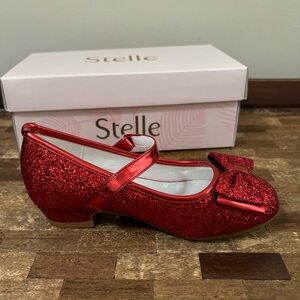 Stella Girls Mary Jane Red Sparkle Shoes